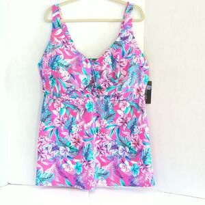 Swimsuits For All Pink Blue White Sweetheart Underwire Tankini Top Size 46G NWT